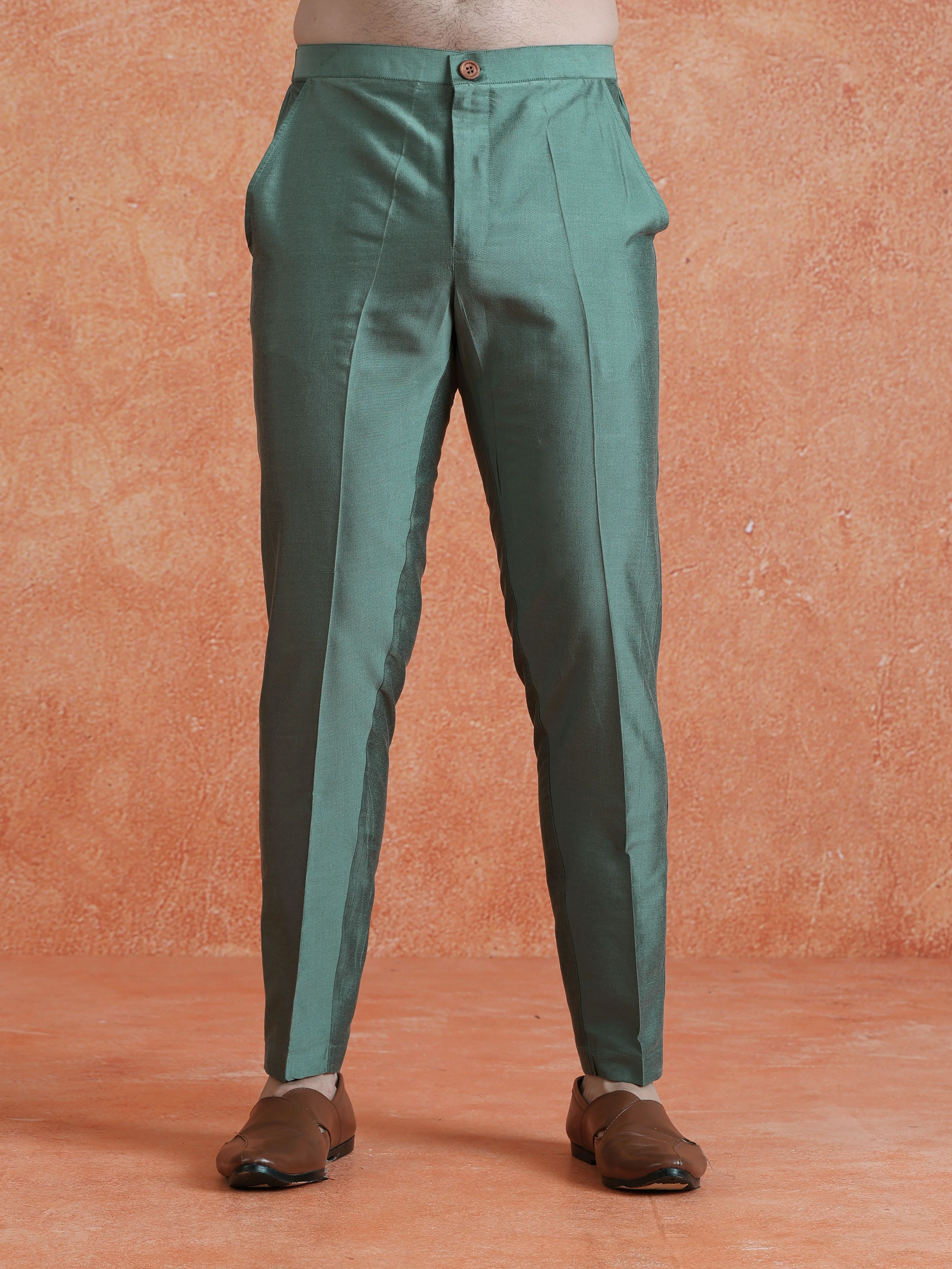 Sage Green Poly Silk Solid Trouser