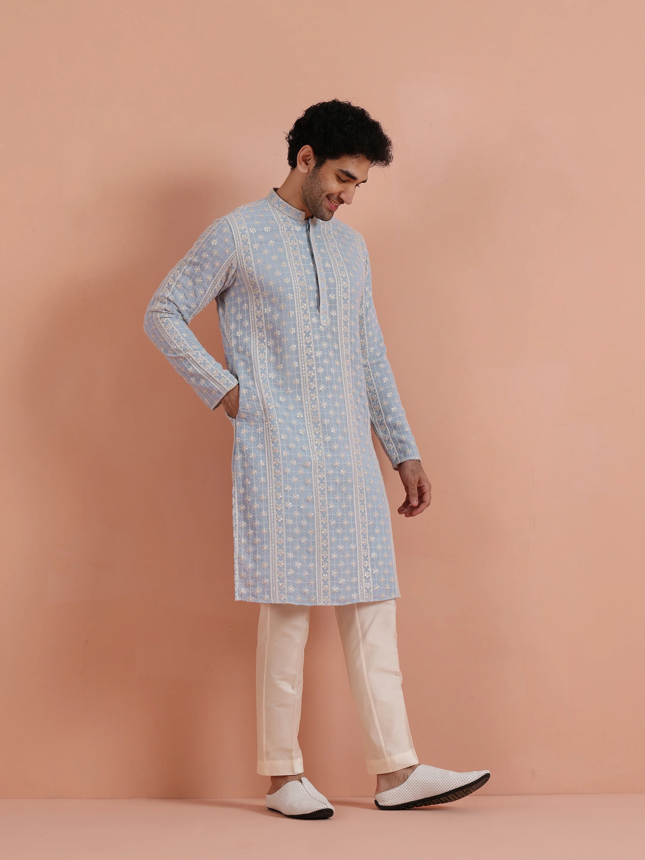 Sky Blue Embroidered Kurta Set