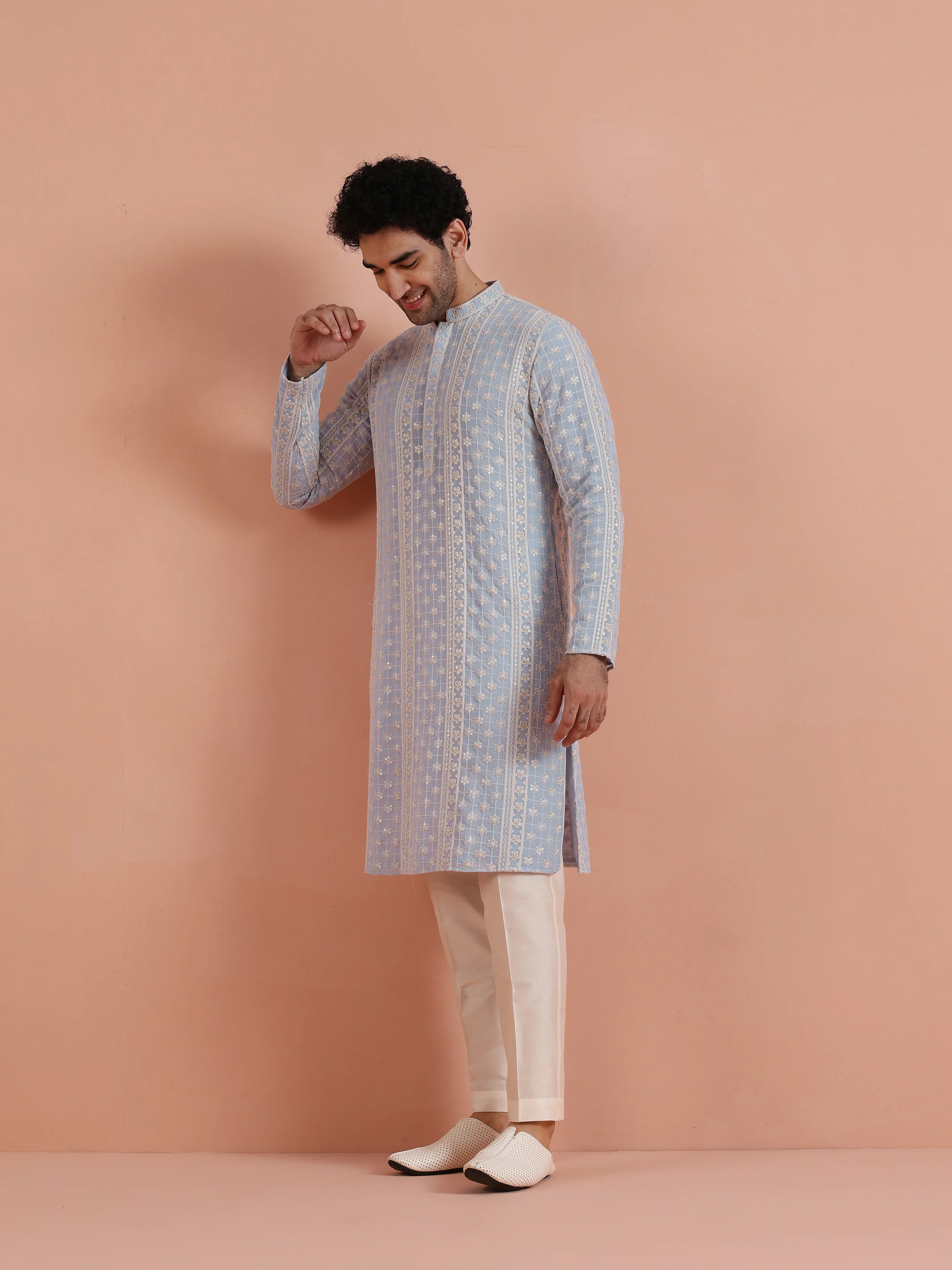 Sky Blue Embroidered Kurta Set - Image 2