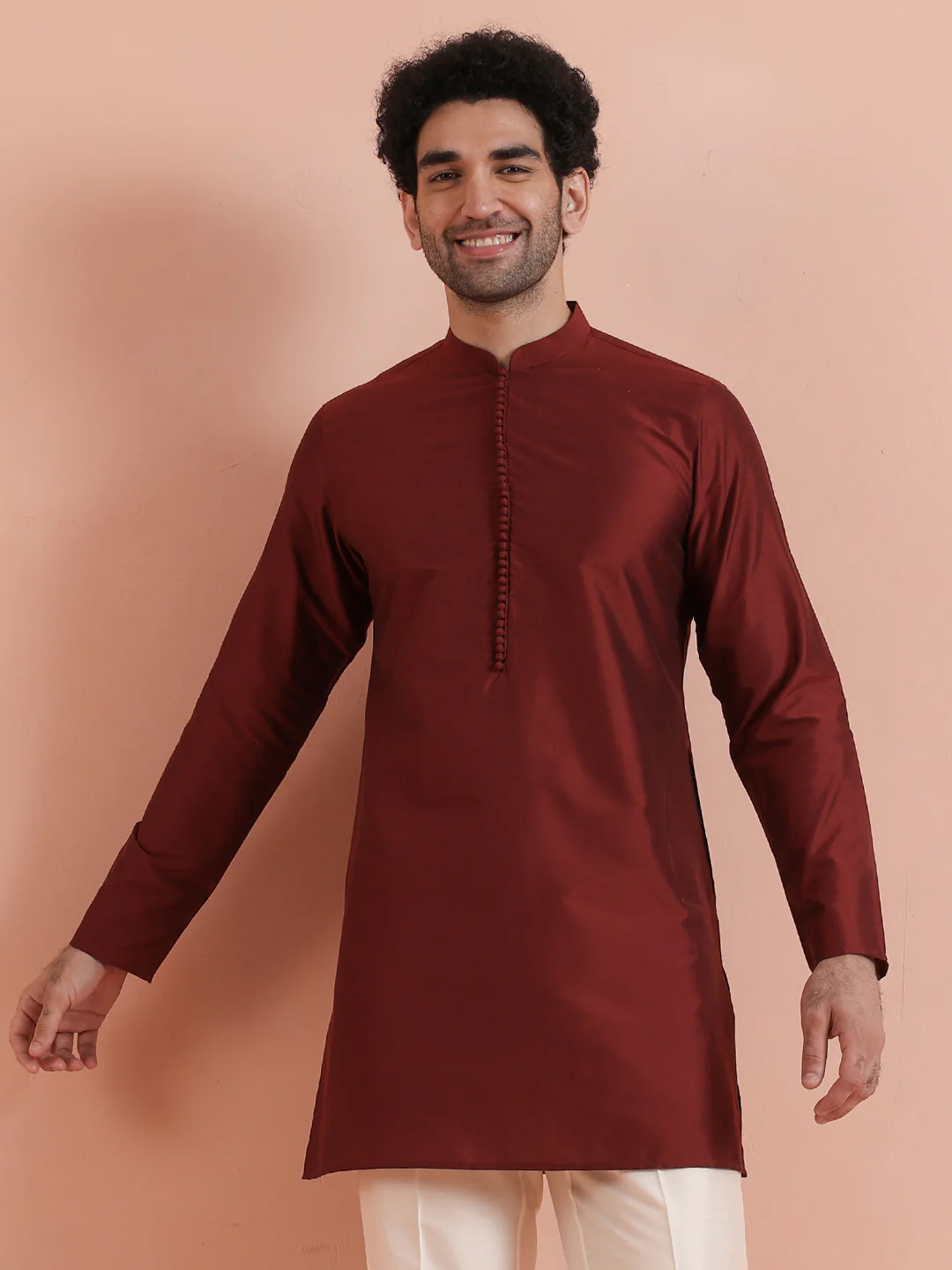 Solid Maroon Mid Kurta