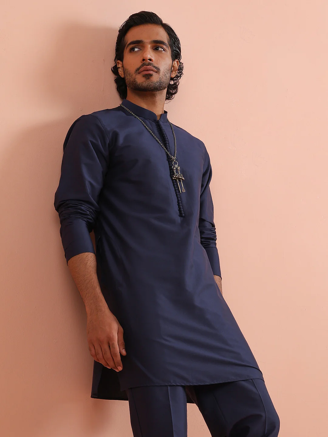 Solid Navy Mid Kurta
