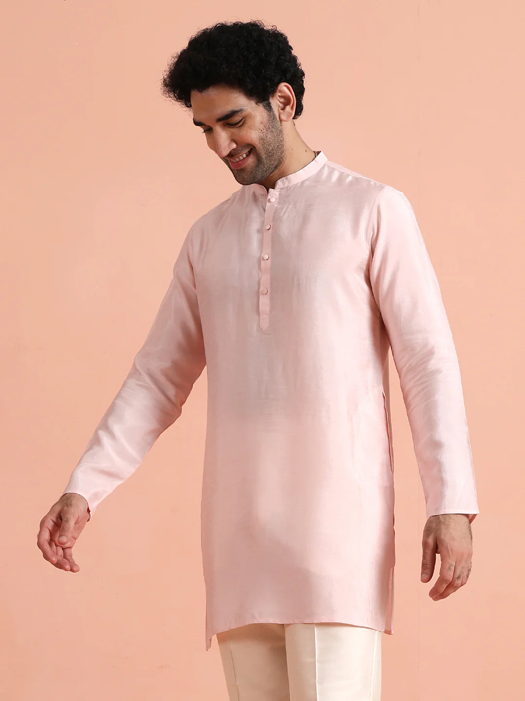 Solid Pink Mid Kurta