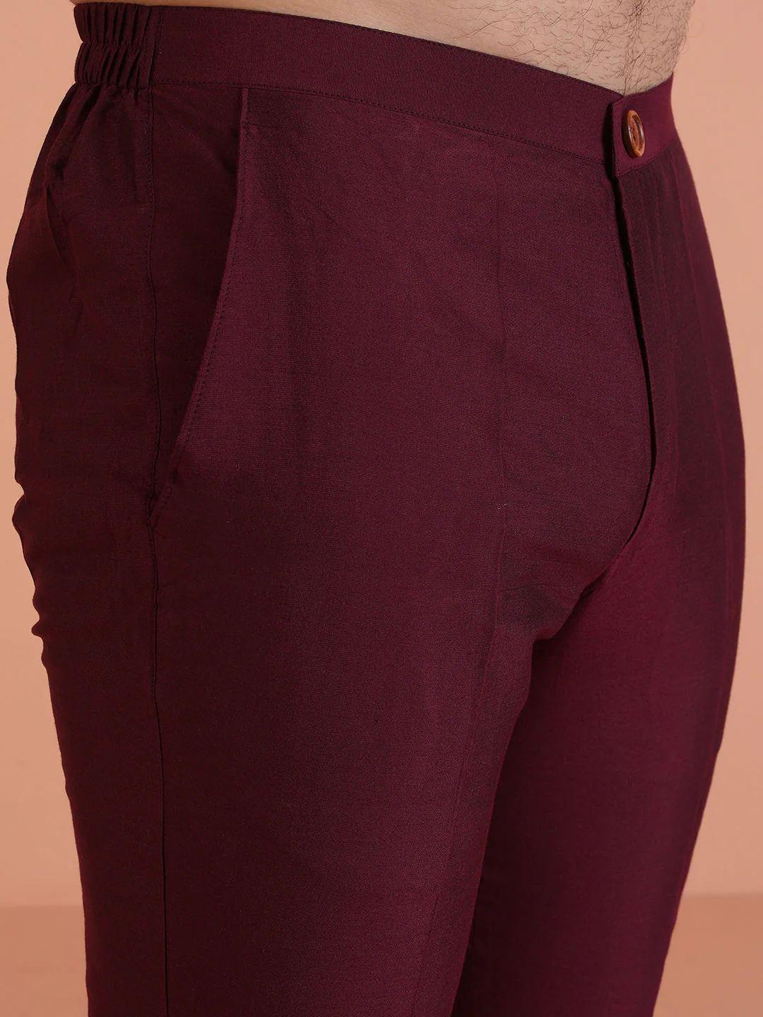 Maroon Cotton Blend Solid Slim Fit Trouser - Image 11