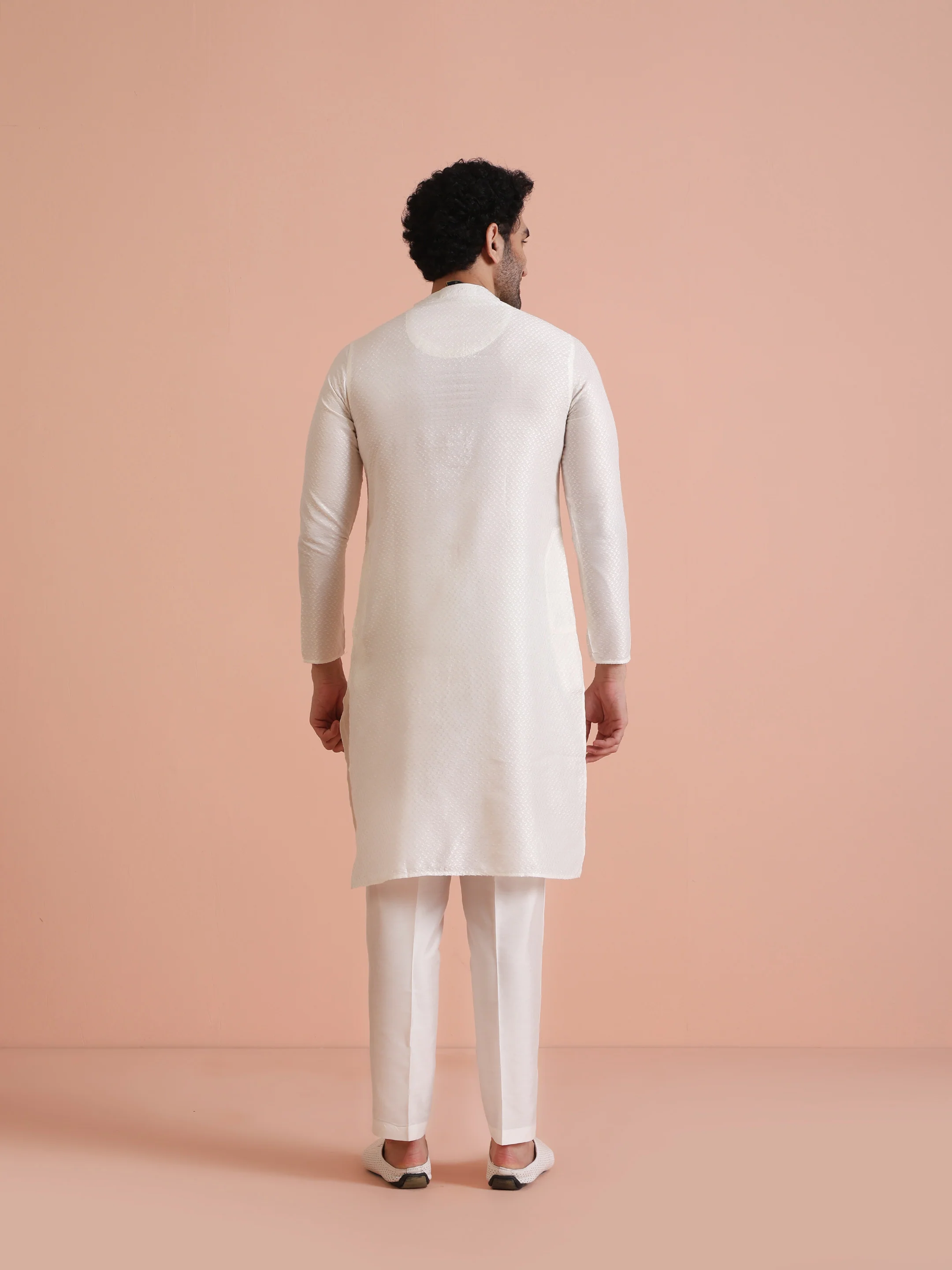 White Art Silk Woven Design Long Kurta - Image 4