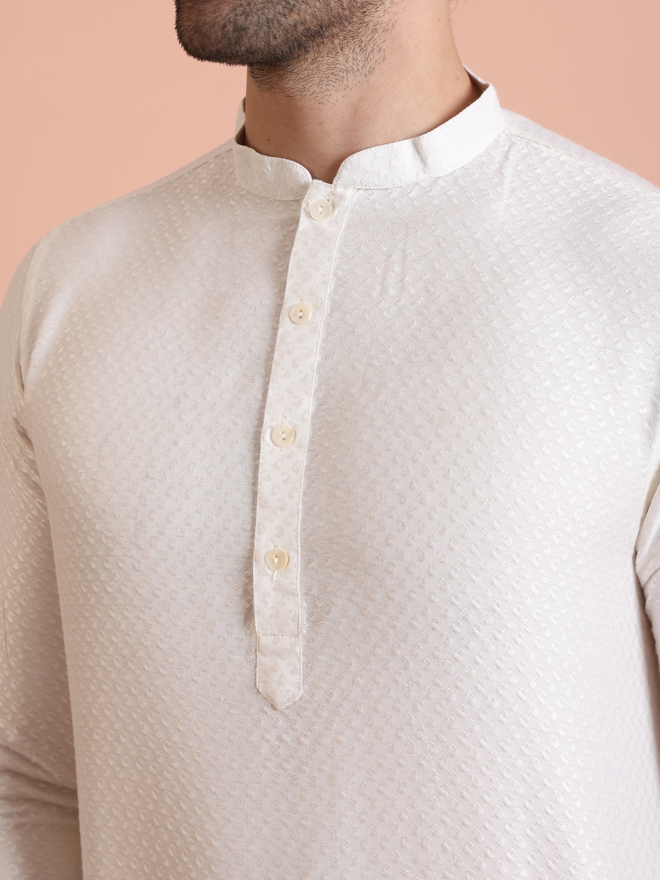 White Art Silk Woven Design Long Kurta - Image 5
