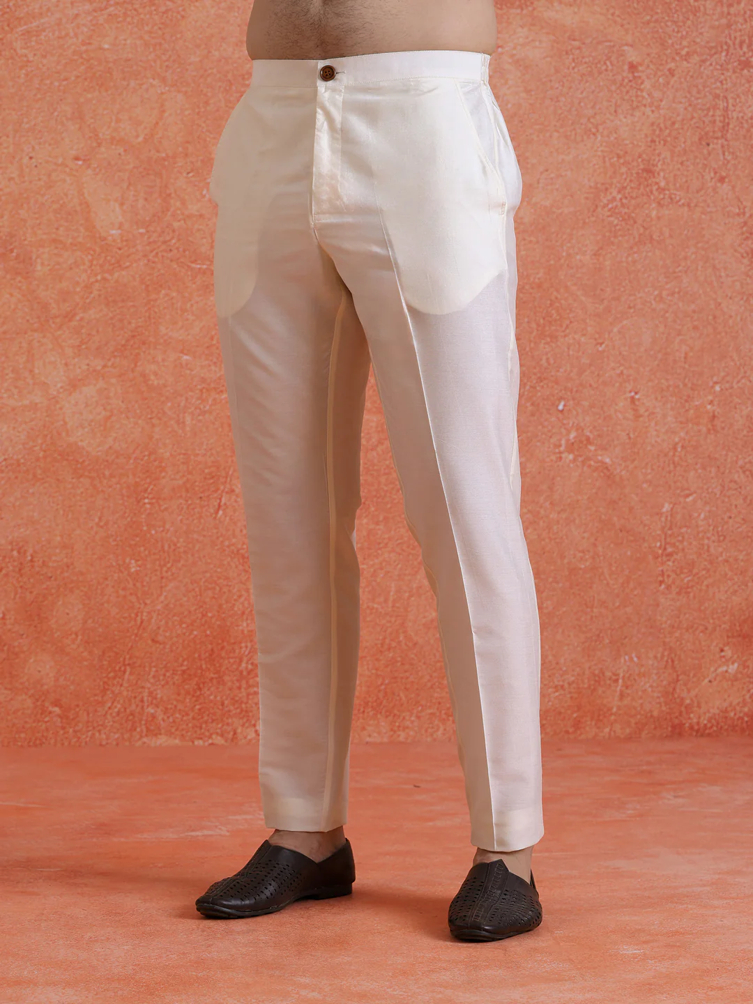 White Silk Blend Jacquard Mid Kurta Jacket With Zip Trouser Set - Image 9