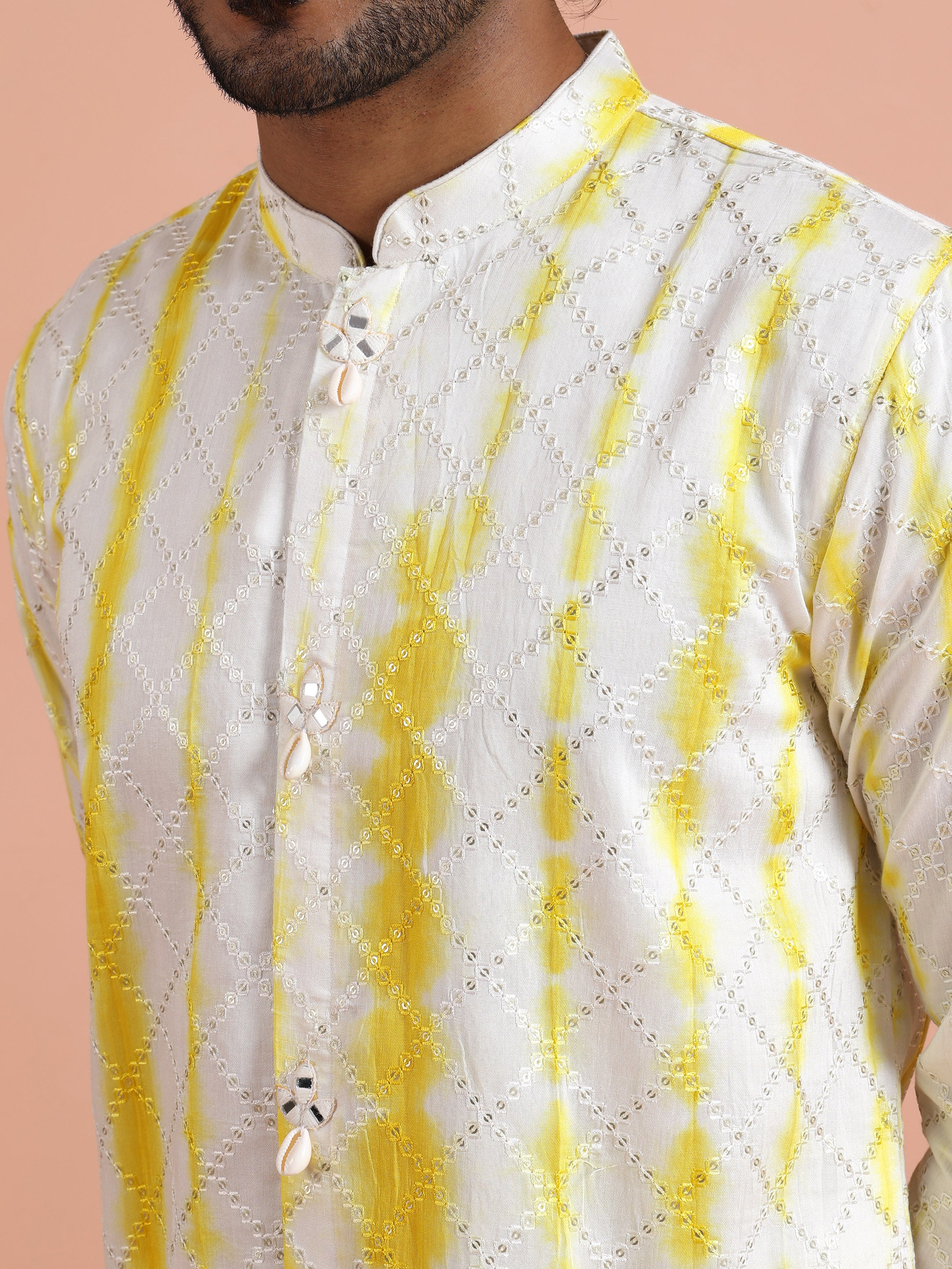 White Yellow Chanderi Ombre Kurta Trouser Set - Image 5