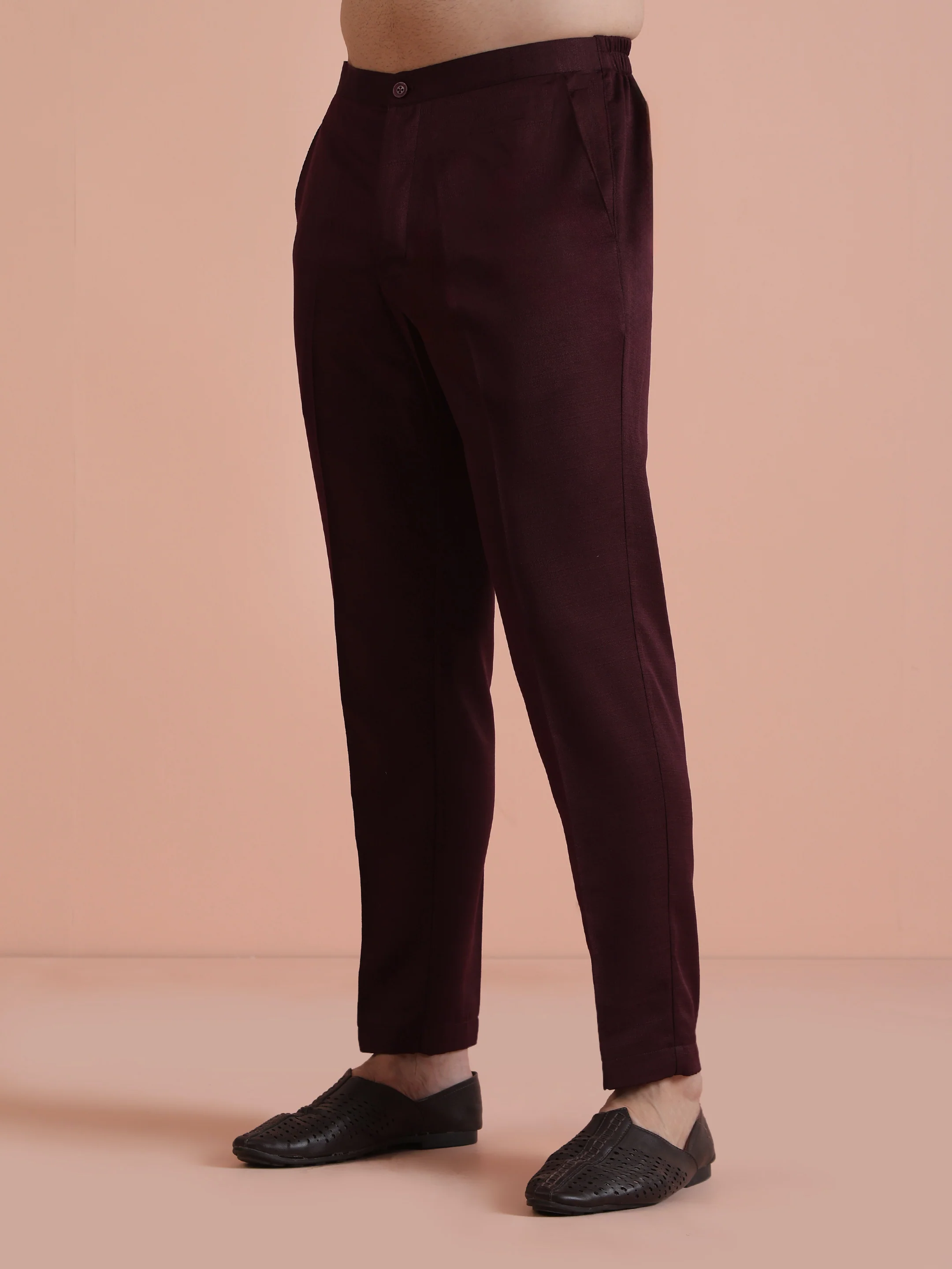 Wine Blended Solid Trouser - Image 2