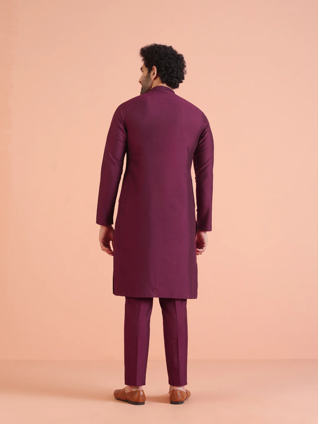 Wine Cotton Blend Pleated Long Kurta - Image 4