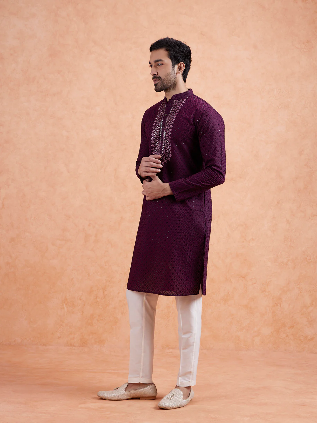 Maroon Sequin Embroidered Kurta Trouser Set - Image 4