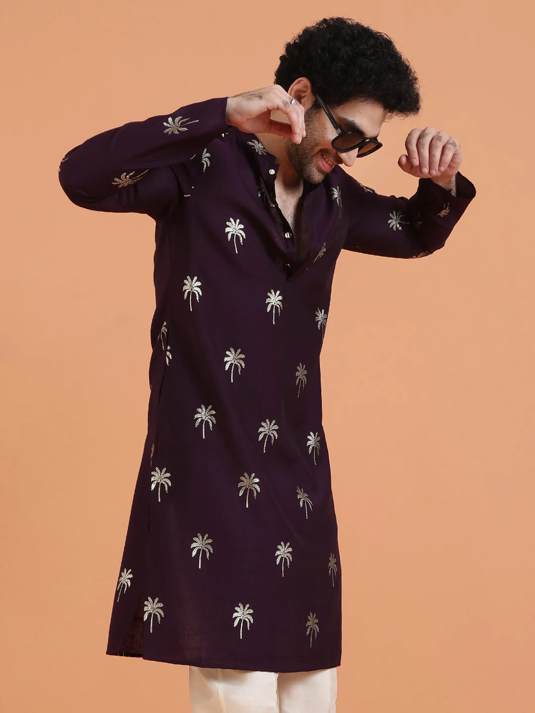 Maroon Cotton Silk Printed Kurta