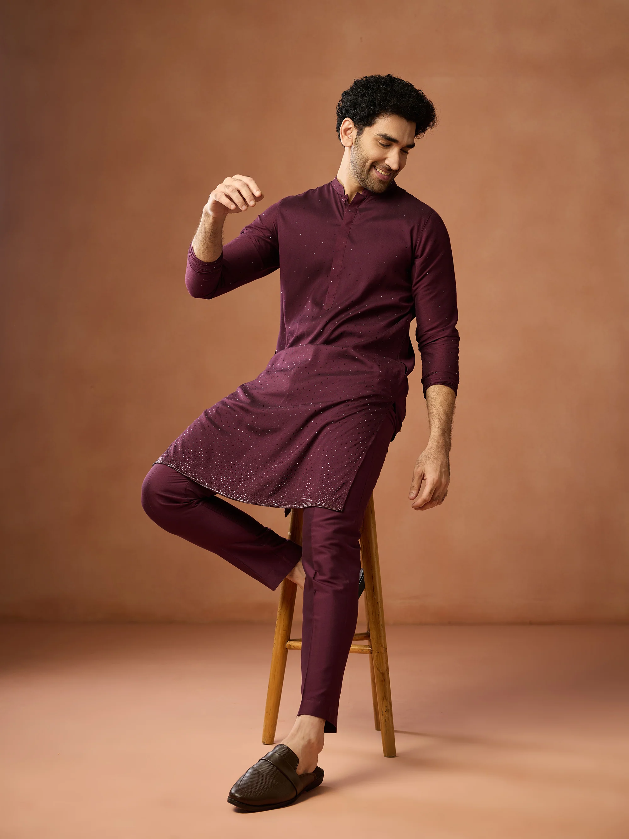 Wine Maroon Sequin Kurta Set