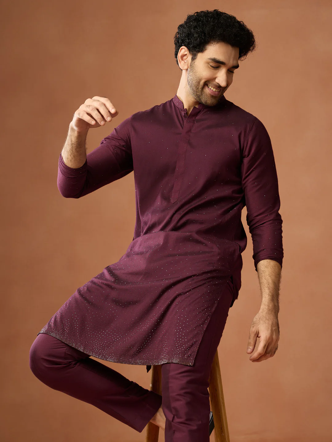Wine Maroon Sequin Silk Kurta