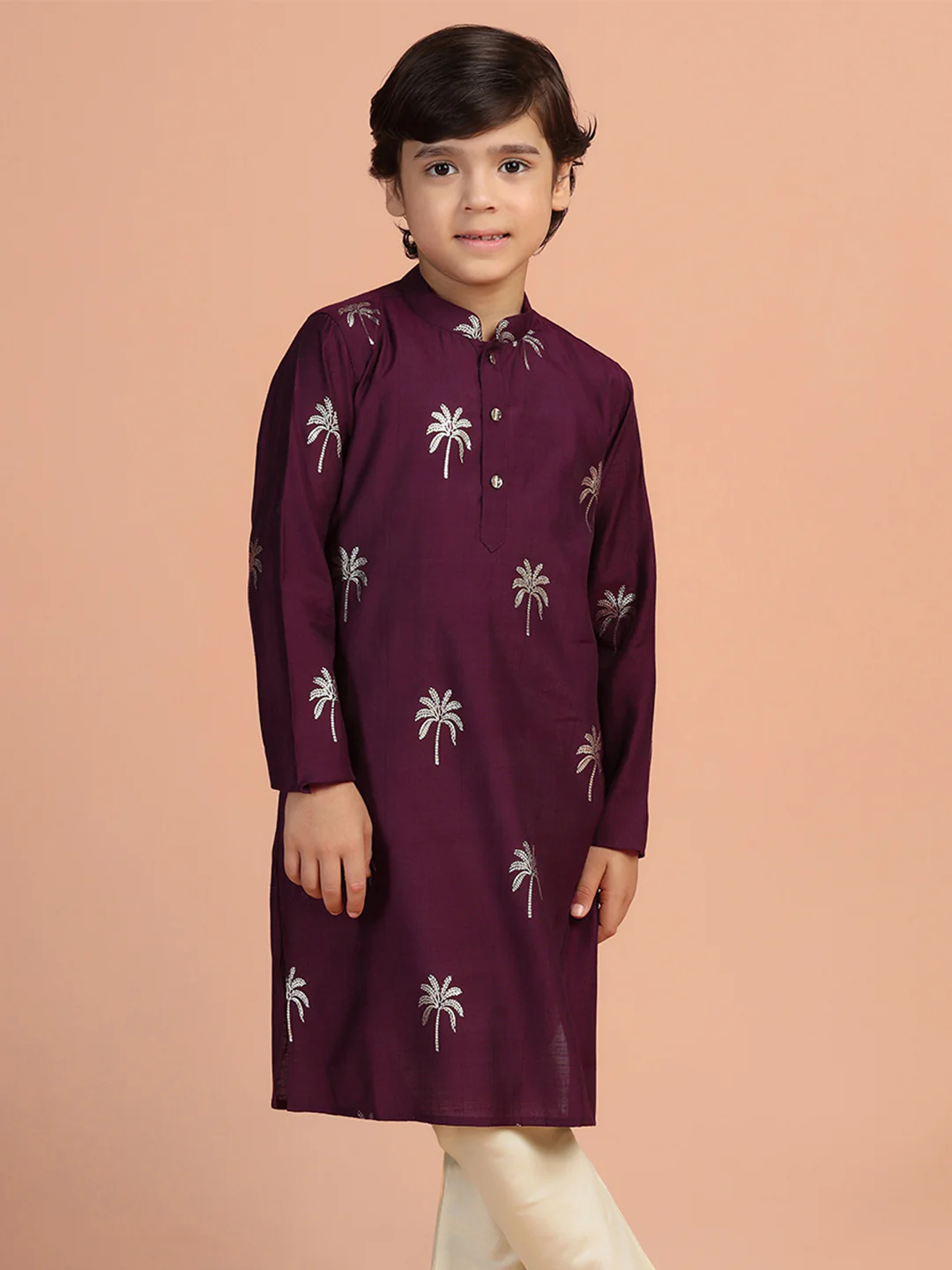 Wine Palm Print Kurta