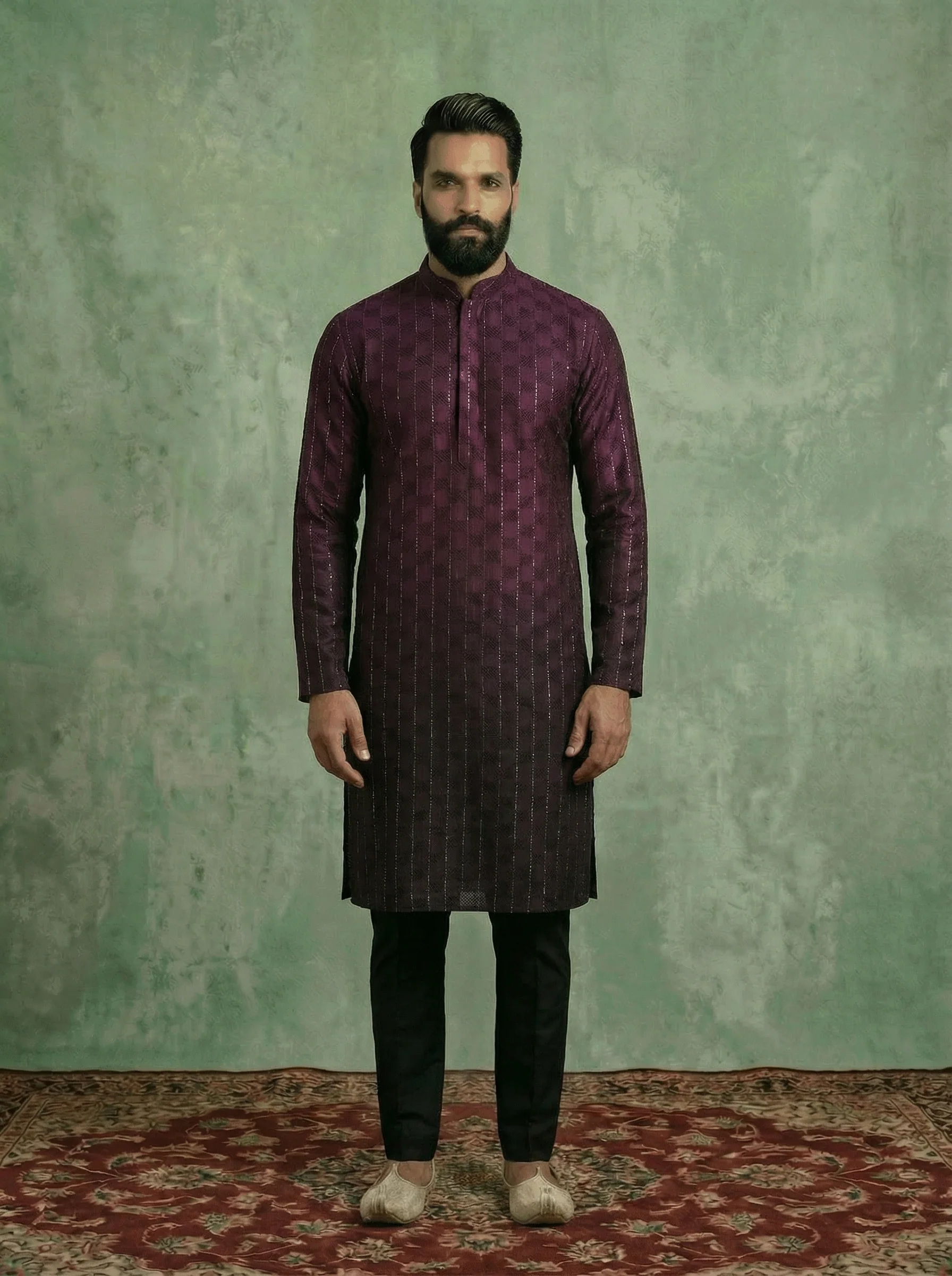 Wine Silk Blend Ombre Kurta
