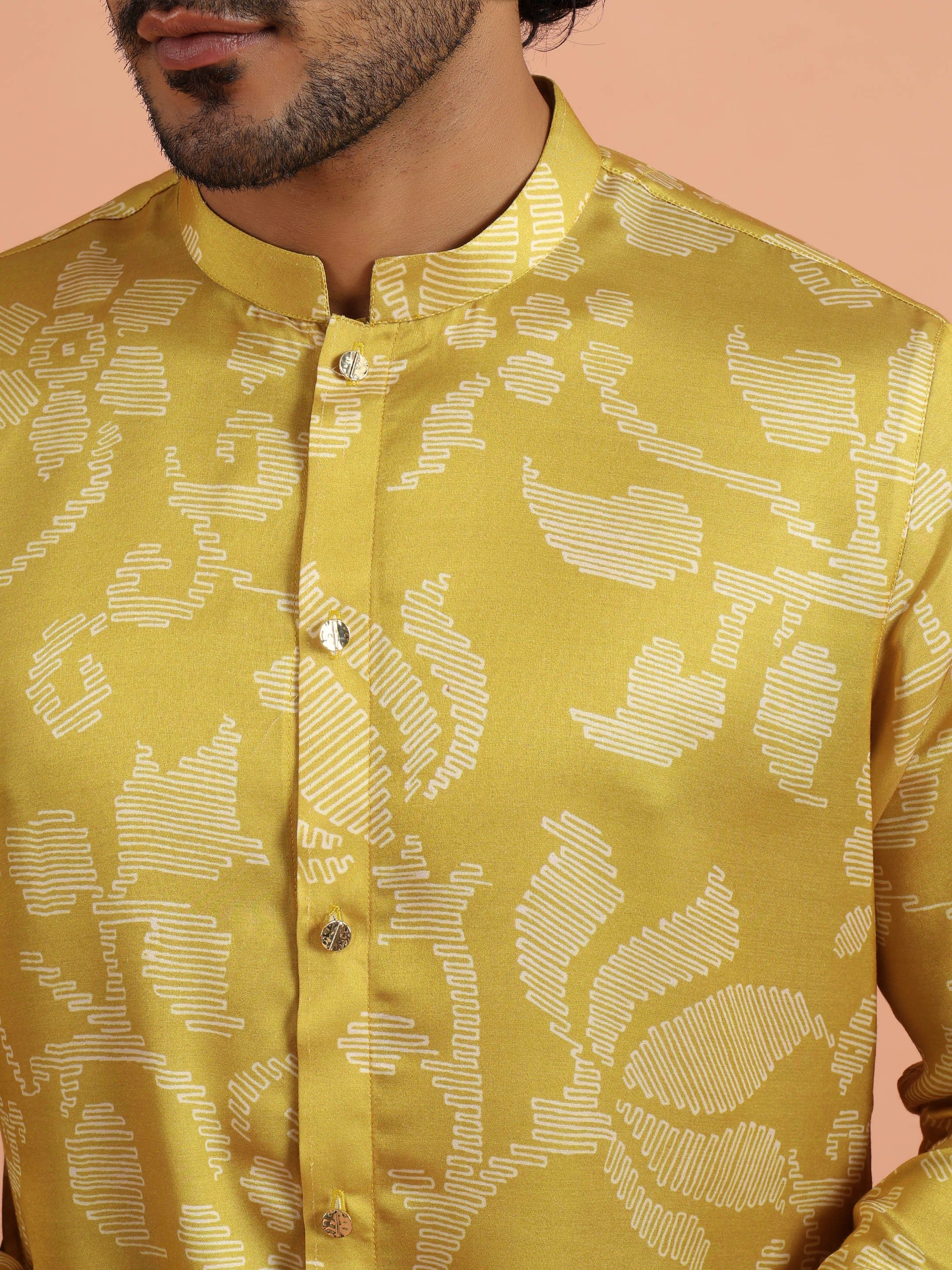 Yellow Silk Jacquard Floral Mid Kurta Trouser Set - Image 6